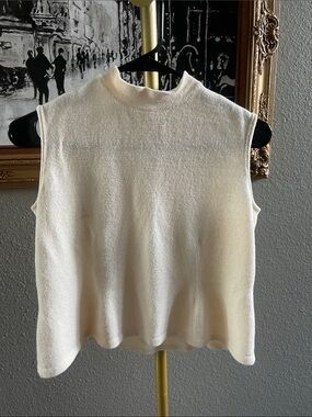 St. John Cream Knit Sleeveless Top with Mock Neck